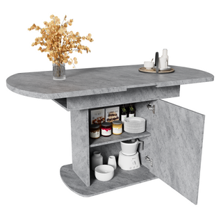 Table à Manger Extensible 110-130 Cm Avec Rangements, Effet Béton Gris, 4–6 Personnes