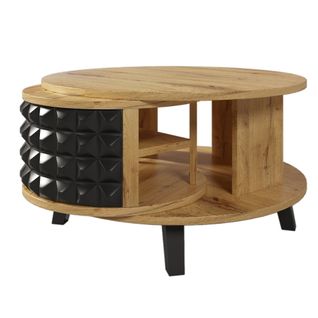Table Basse Double Plateau Avec Rangement Rotatif 360° Coloris Bois Naturel