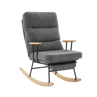 Fauteuil à Bascule, Assise 58 Cm, Tissu Teddy Gris, Repose-pieds Extractible