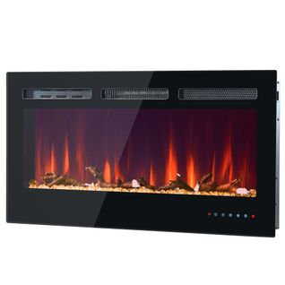 Cheminée Électrique Encastrable 106,5×46,5×12 Cm, 12 Couleurs De Flammes, 900/1800w, Noir