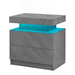 Table De Chevet LED Réglable Avec 2 Tiroirs, Bois Gris Foncé