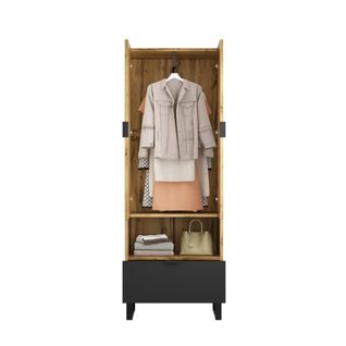 Armoire D'entrée Bois Chêne Et Noir 180x65x38 Cm Avec Rangements, Tiroir Et Étagères Réglables