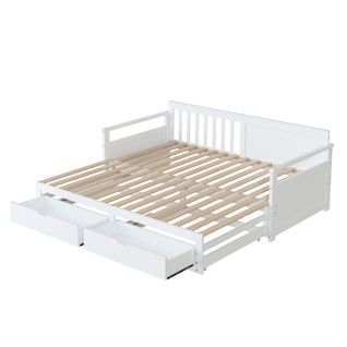 Lit Enfant Gigogne 90x190 Cm Convertible En 180x190 - Lit Gigogne Avec 2 Tiroirs, Pin Blanc