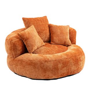 Fauteuil Pouf Poire Dossier Haut 108×108×52 Cm, Tissu Chenille Orange, Grand Confort