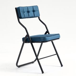 Lot De 2 Chaises Pliantes En Métal, Velours Bleu, Salon Et Salle à Manger