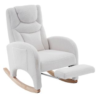 Fauteuil à Bascule Avec Repose-pieds Pliable, Tissu Teddy Blanc, 66x125x101 Cm