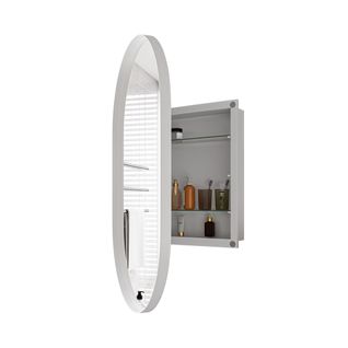 Miroir Avec Armoire De Rangemenr Salle De Bain, Cadre Métal Blanc, Étagères Réglables