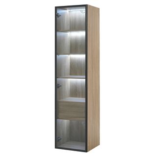 Vitrine Couleur Bois Naturel 165 Cm Avec Porte Vitrée, Tiroir Intégré