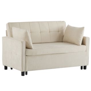 Canapé Convertible 2 Places En Chenille Beige, Dossier Réglable