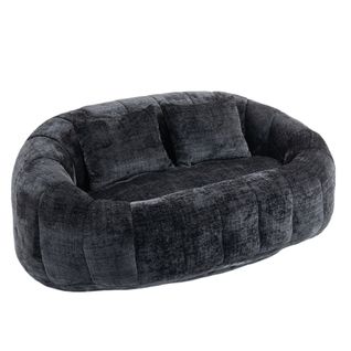 Canapé Pouf 2 Places En Chenille Noir, Mousse Mémoire Haute Densité, Sans Montage, Chambre/salon