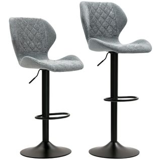 Lot De 2 Tabourets De Bar Pivotants Hauteur Réglable, Repose-pieds, Tissu Chenille Gris Foncé