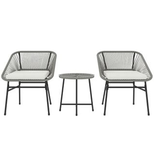 Ensemble Table Ronde 45 Cm Et 2 Chaises, 3 Pièces Balcon/jardin/terrasse, 2 Personnes, Gris Foncé