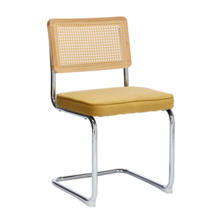 Lot De 2 Chaises Cantilever En Velours Doré, Base Métal Chromé, Style Mid-century