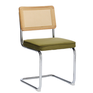 Lot De 2 Chaises Cantilever Velours Olive Avec Dossier Rotin Tressé Et Structure Métal