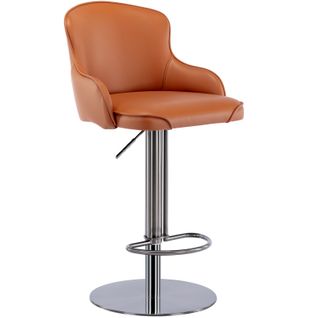 Tabouret De Bar Pivotant Réglable 58–83 Cm Brun En Métal Avec Dossier