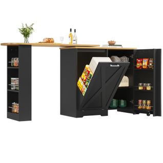 Table De Bar Pivotante 360° Extensible 138-203×38×105,5 Cm Noir, Étagères Latérales