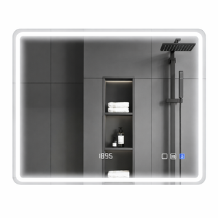 Miroir Mural LED 70x90 Cm Avec Bluetooth, Horloge, Anti-buée Et 3 Couleurs, Argenté