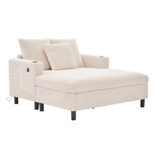 Fauteuil Relax 142x128x85 Cm Velours Côtelé Beige Avec Ports USB, LED Et Porte-gobelet