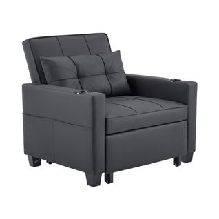 Fauteuil Convertible Avec Port USB Et Rangement Latéral, Bois Et Métal, Simili Noir