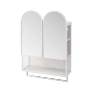 Armoire Miroir Salle De Bain Avec 2 Portes, Métal Blanc, Étagères Réglables Et Porte-serviettes