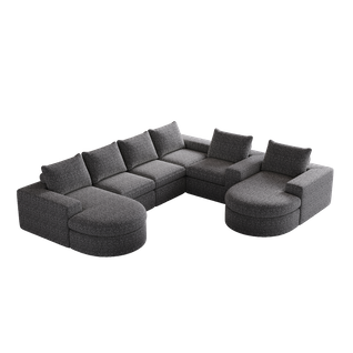 Canapé D'angle Compressé 6 Places Modulable Avec Méridienne Réversible En Tissu Chenille Gris