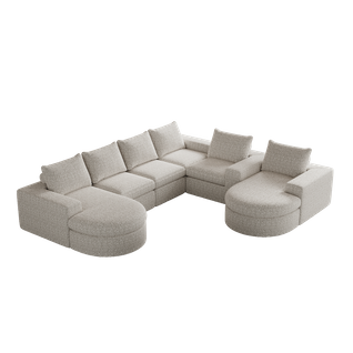 Canapé D'angle Compressé 6 Places Avec Méridienne Réversible En Tissu Chenille Beige