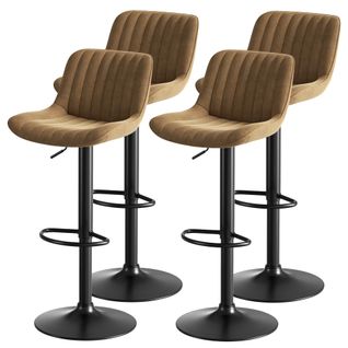 Lot De 4 Tabourets De Bar Pivotants 360°, Hauteur Réglable 87-109 Cm, En Velours, Couleur Marron