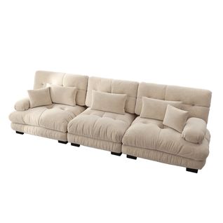 Canapé Modulable 3 Places 313cm En Chenille Café Clair, Assise Profonde, Avec Coussins