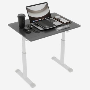 Bureau 80cm Réglable En Hauteur à Manivelle, Double Colonne, Métal Et Bois Gris, Compact