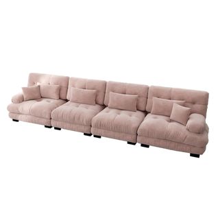 Canapé Modulable 4 Places 406cm – Assise Profonde, Tissu Chenille Rose