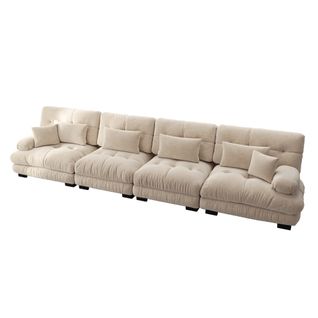 Canapé Modulable 4 Places 406cm – Assise Profonde, Tissu Chenille Café Clair