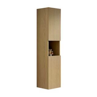 Colonne Murale 160 Cm, Bois Chêne Doré, 2 Portes Et Niche Ouverte, Armoire Salle De Bain