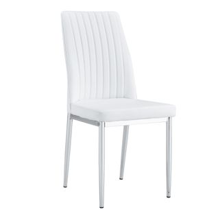 Lot De 4 Chaises Similicuir Blanc, Pieds Métal Argenté, Dossier Ergonomique