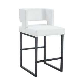 Lot De 2 Tabourets De Bar 91,4 Cm, Assise En Pu Blanc, Piètement Métal Noir, Design Nordique