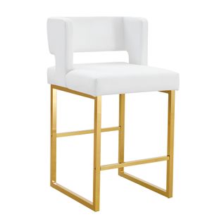 Lot De 2 Tabourets De Bar 91,4 Cm, Assise En Pu Blanc, Métal Doré