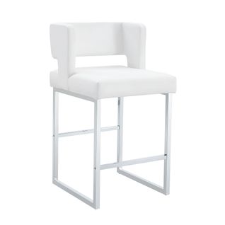 Lot De 2 Tabourets De Bar 91,4 Cm, Assise Carrée Pu Blanc, Piétement Métal Argenté