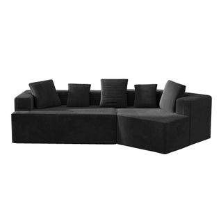 Canapé 3 Places Modulaire Velours Côtelé Noir, Sans Montage, Design Minimaliste