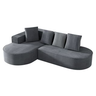 Canapé 3 Places Modulaire En L 265 Cm En Velours Côtelé Gris, Sans Montage