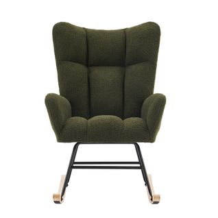 Fauteuil à Bascule En Tissu Teddy Vert, Dossier Haut Et Accoudoirs, Rembourré En Mousse