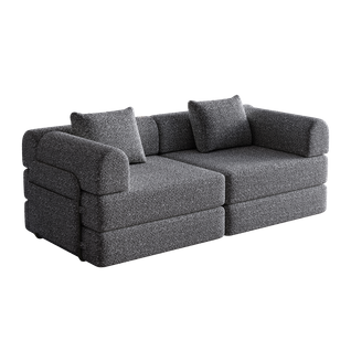 Canapé Convertible 2 Place Modulable Tissu Chenille Gris Avec Rangement Accoudoir, Cadres Métal