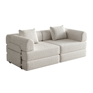 Canapé Convertible 2 Place Modulable Tissu Chenille Kaki Avec Rangement Accoudoir, Cadres Métal