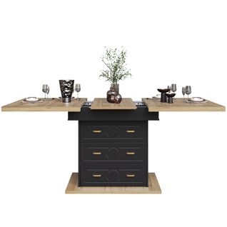 Table à Manger Extensible 110-140 Cm Avec 2 Tiroirs, Finition Effet Bois Et Métal, 4 à 6 Personnes