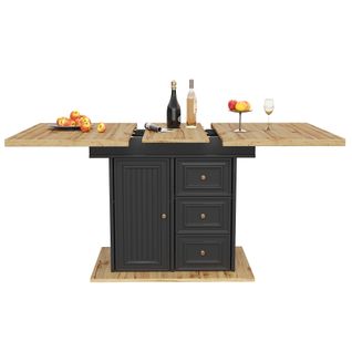 Table à Manger Extensible 110–140 X 80 X 75 Cm Avec Portes Et 2 Tiroirs, Bois Naturel Et Métal