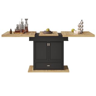 Table à Manger Extensible 110–140 Cm, Métal Et Aspect Bois Naturel, Avec 2 Portes Et 1 Tiroir