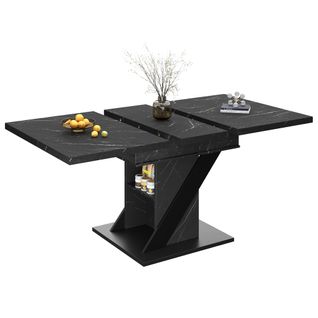 Table à Manger Extensible 110–140 × 80 Cm, Noir, Pieds Métal, 4 à 6 Personnes