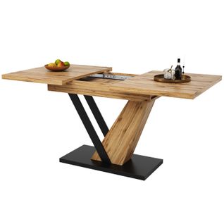 Table De Salle à Manger Extensible L.120–160cm, Plateau Effet Bois, Pieds Métal, 4 à 6 Personnes