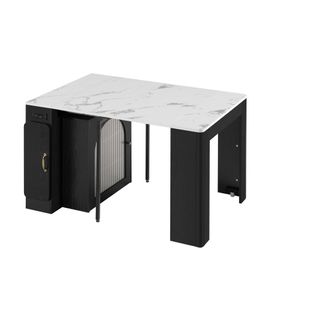 Îlot De Cuisine, Table De Bar Noir Et Blanc LED Extensible à Roulettes, Rangement, Prises USB/type‑c