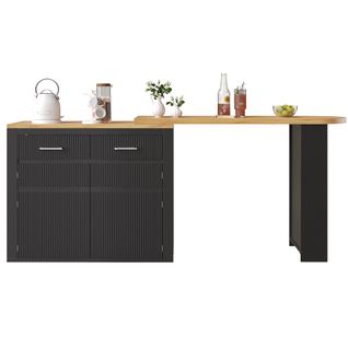 Table De Bar Extensible 137-215×39×102,3 Cm Avec Tiroir Et 2 Étagères, Plateau Pivotant