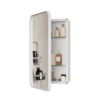 Miroir Avec Rangement Salle De Bain Blanche, Cadre Métal, Armoire Cachée, Étagères Réglables