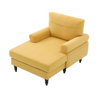 Fauteuil Relax En Chenille Jaune Moutarde Avec Poches Latérales 125,5x97x86 Cm